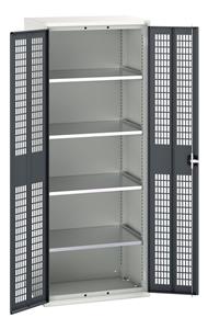 verso ventilated door cupboard with 4 shelves. WxDxH: 800x550x2000mm. RAL 7035/5010 or selected Bott Verso Ventilated door Tool Cupboards Cupboard with shelves